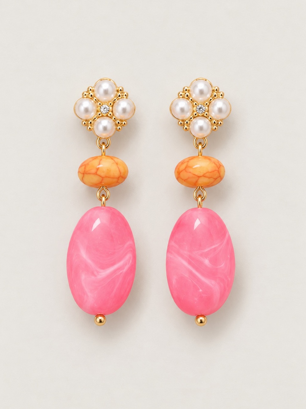 New! Pink Gemstone Pearl Drop Earrings NWOT